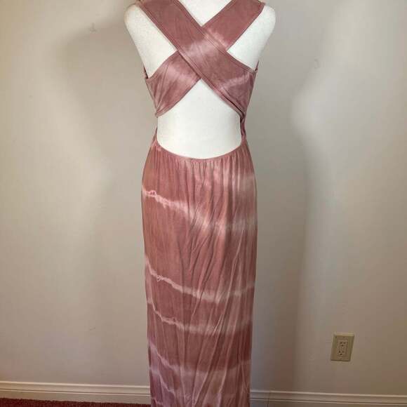 Urban X Pink Tie-Dye Stretch Crew-Neck Cross Back Casual Maxi Dress Size Med - Picture 4 of 5